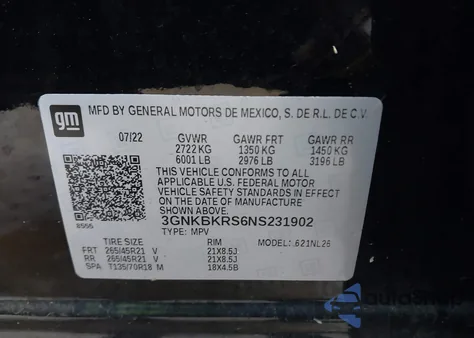 2022 Chevrolet Blazer Awd Rs из США, поврежденный, VIN 3GNKBKRS6NS231902